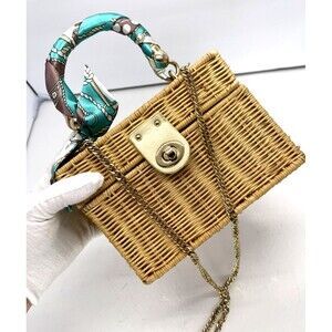 Vintage look Natural fiber wicker Handbag Beach Sea vacation DeeZee purse square